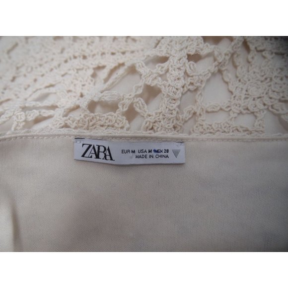 ZARA Womens CROCHET Romper M PLAYSUIT LACE MACRAME CREAM ECRU Tank Sleeveless - Picture 7 of 8